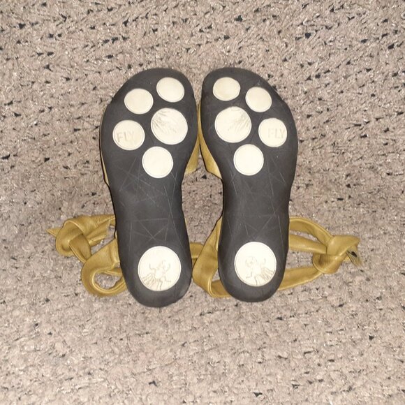 FLY LONDON-Flat Sandals-Olive Green Thongs-Leather Ankle Ties-Sz 37-Excellent - Picture 8 of 9